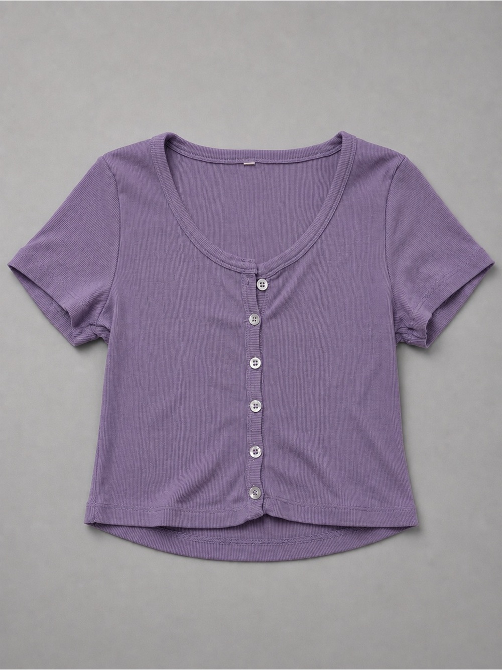 Purple Button-Front Scoop Neck Women's Top